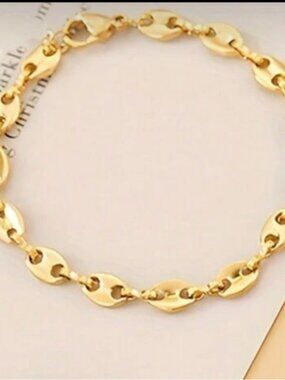 Gold Plated Stainless Steel Coffee Bean Link Bracelet